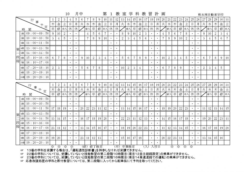 学科計画10月